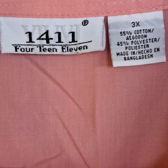 1411 Plus Sz3X Blouse Buttondown Short Sleeves Collar Lace Inset Lt Weight Nice - Picture 3 of 13